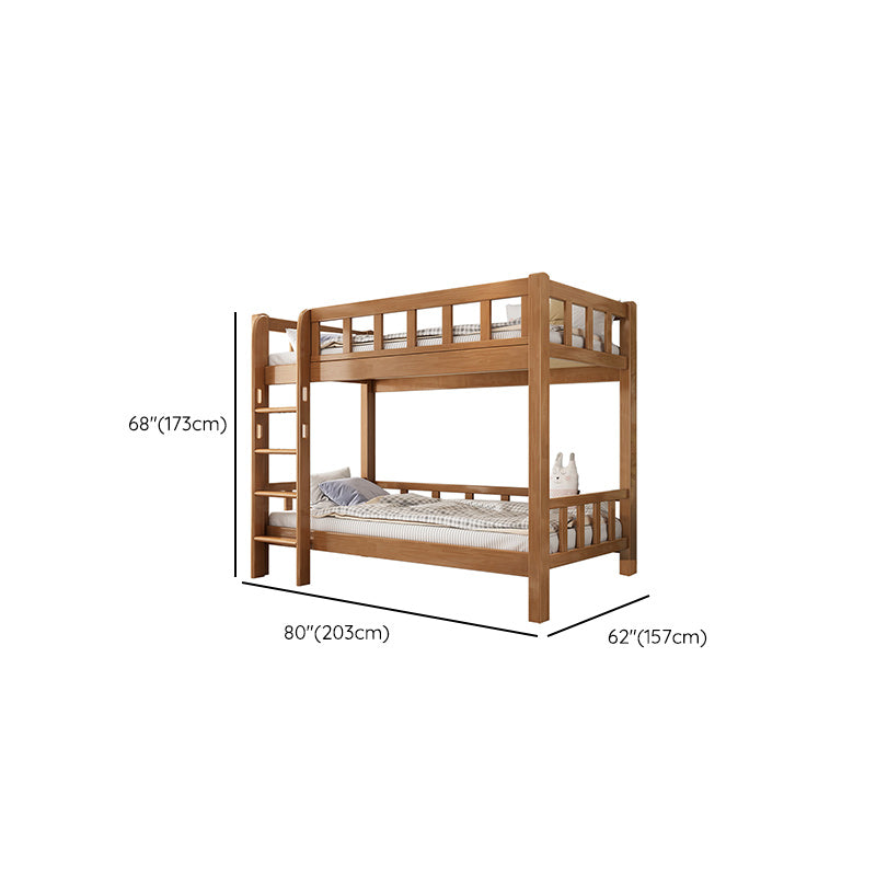 Solid Wood Bunk Bed Modern Natural Rubberwood Bed with Headboard