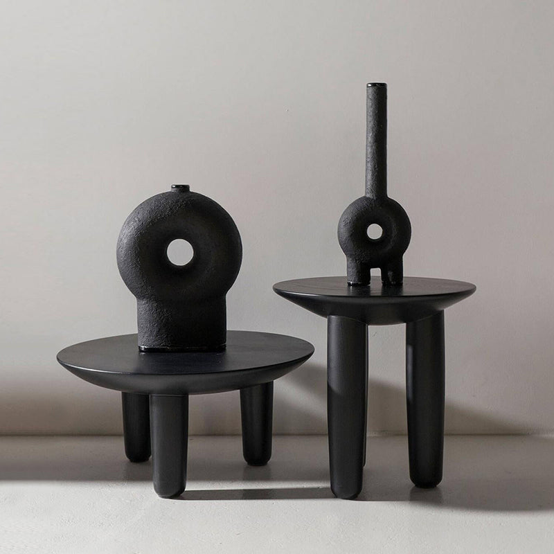 Black Finish Wood 3 Legs Cocktail Table 2-Piece Round Coffee Table Set