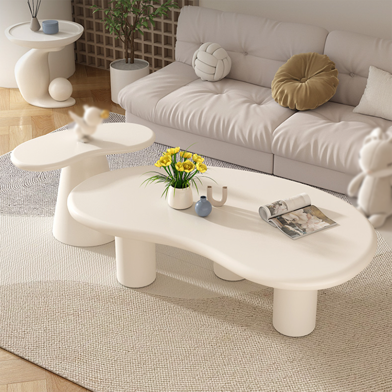 Modern Irregular Coffee Table 3 Legs Cocktail Table Set in White