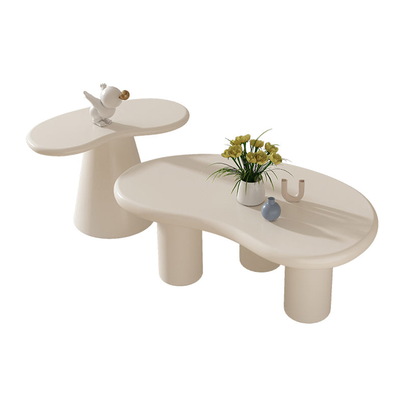 Modern Irregular Coffee Table 3 Legs Cocktail Table Set in White