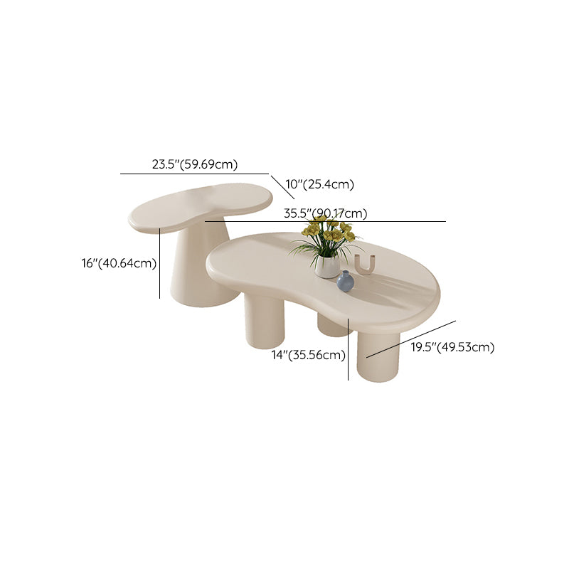 Modern Irregular Coffee Table 3 Legs Cocktail Table Set in White