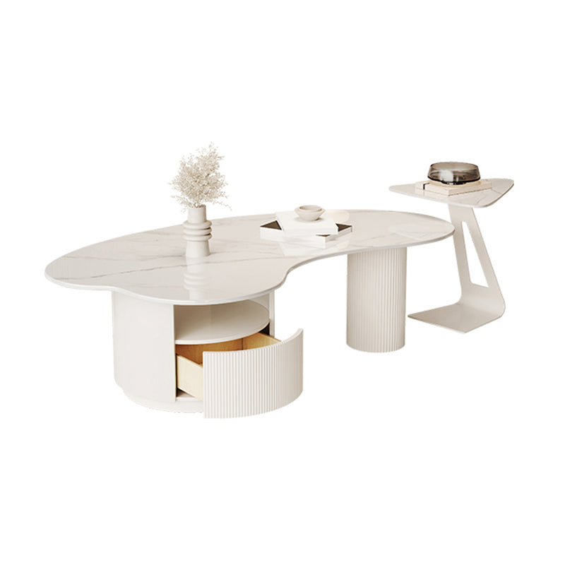 Abstract Cocktail Table Slate Top Coffee or End Table with Storage Drawers