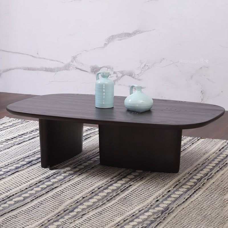 Modern Elliptical Pine Wood Coffee Cocktail Table with 2 Legs