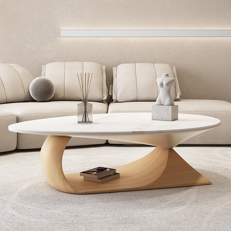 Modern Oval Cocktail Table Trestle Slate Top Coffee or End Table