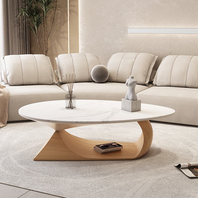 Modern Oval Cocktail Table Trestle Slate Top Coffee or End Table