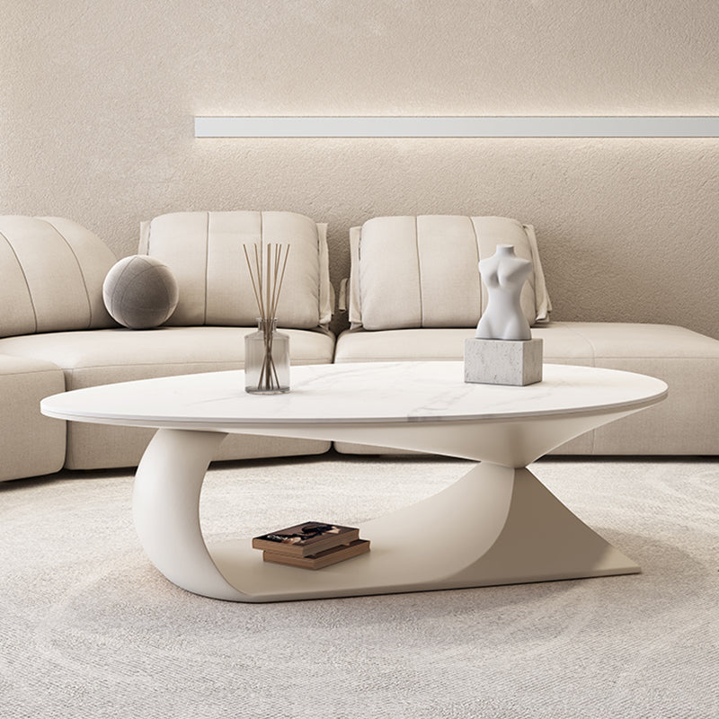 Modern Oval Cocktail Table Trestle Slate Top Coffee or End Table