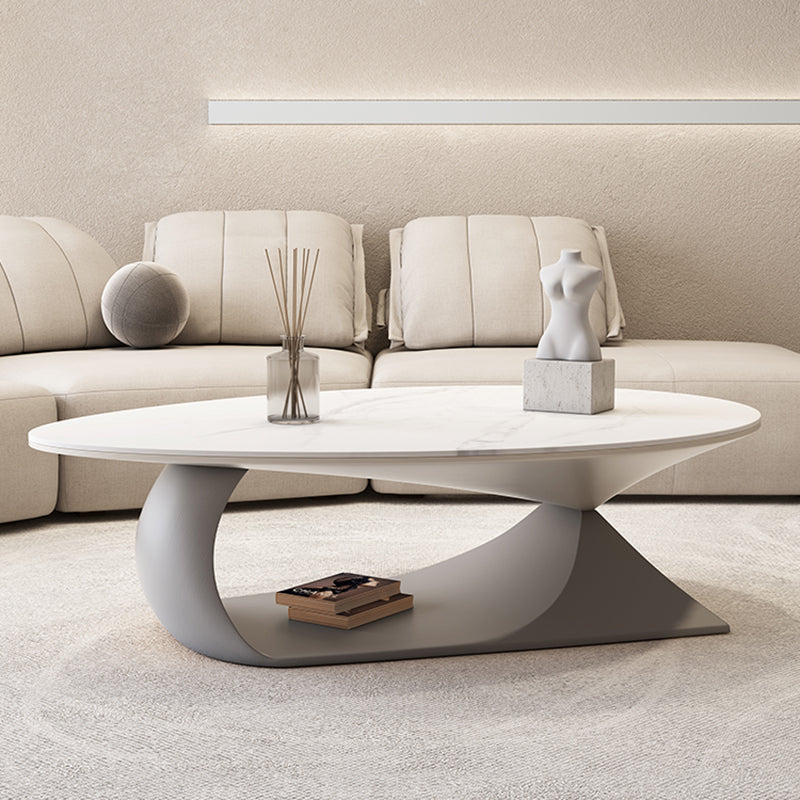 Modern Oval Cocktail Table Trestle Slate Top Coffee or End Table