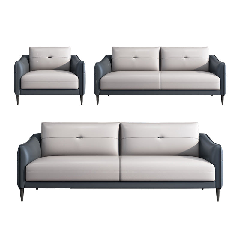 Gray Leather Sofa with Four Legs Loose Back Nordic Style Seating