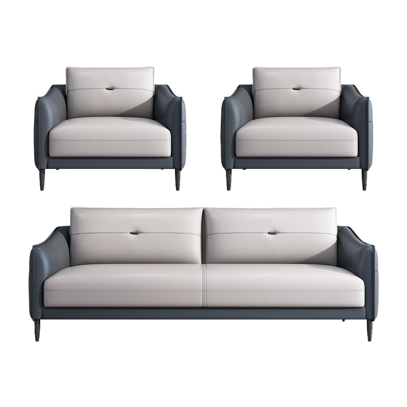 Gray Leather Sofa with Four Legs Loose Back Nordic Style Seating