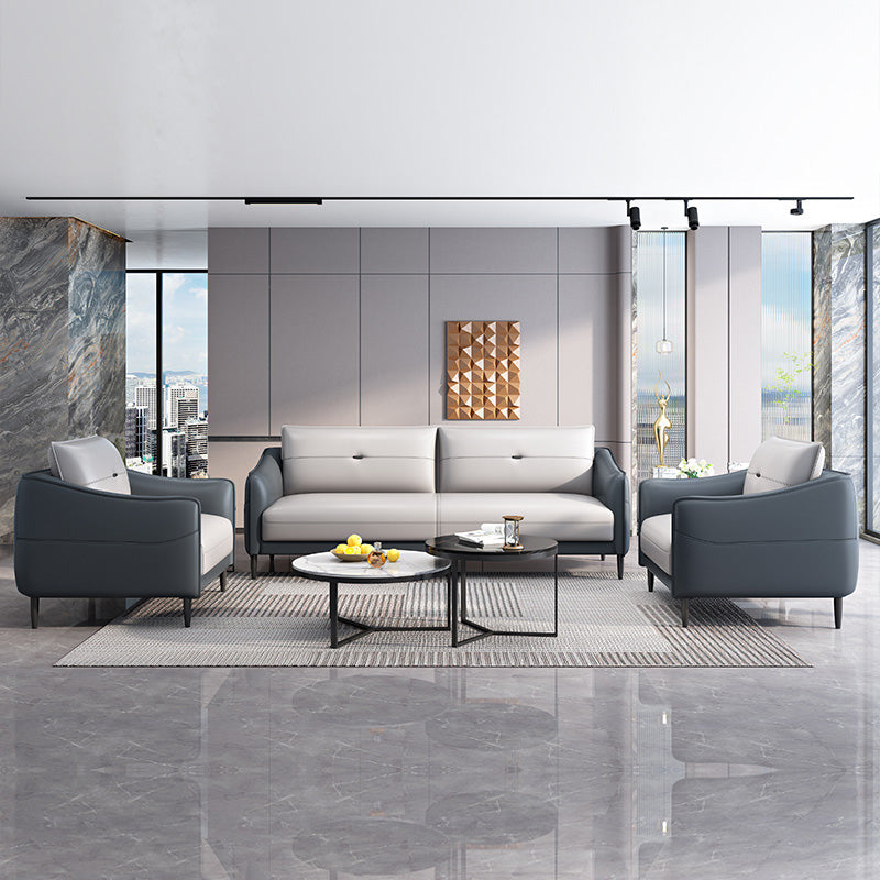 Gray Leather Sofa with Four Legs Loose Back Nordic Style Seating