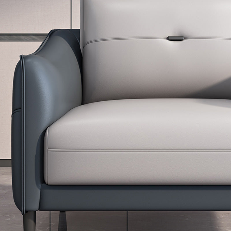 Gray Leather Sofa with Four Legs Loose Back Nordic Style Seating