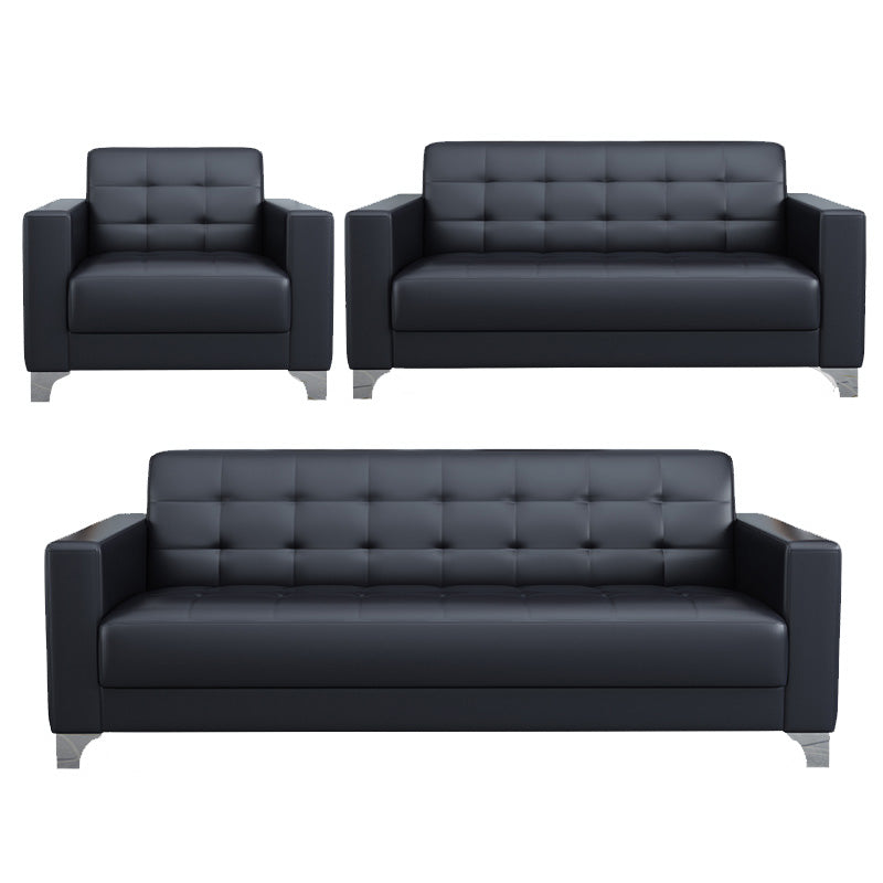Living Room Leather Sofa in Black Tufted Split-Back Sleeper Seating