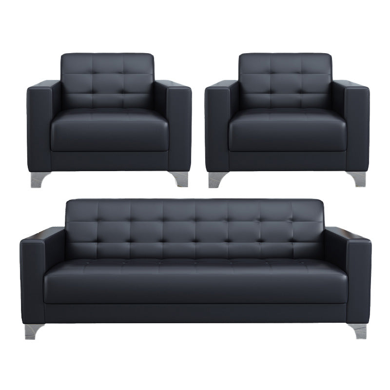 Living Room Leather Sofa in Black Tufted Split-Back Sleeper Seating