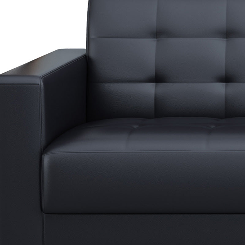 Living Room Leather Sofa in Black Tufted Split-Back Sleeper Seating