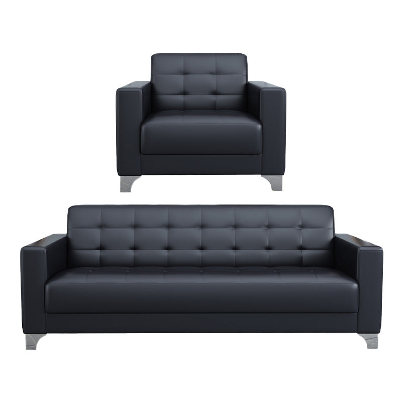 Living Room Leather Sofa in Black Tufted Split-Back Sleeper Seating
