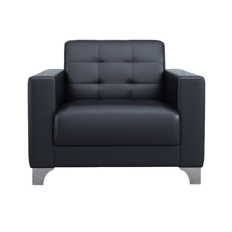 Living Room Leather Sofa in Black Tufted Split-Back Sleeper Seating