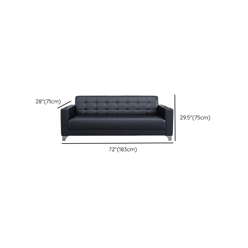 Living Room Leather Sofa in Black Tufted Split-Back Sleeper Seating