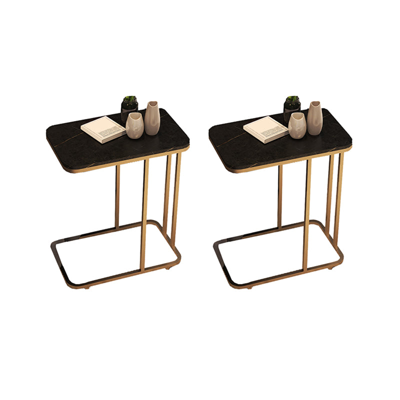 23.62" Tall Marble Top Side Accent Table Metal Frame End Table