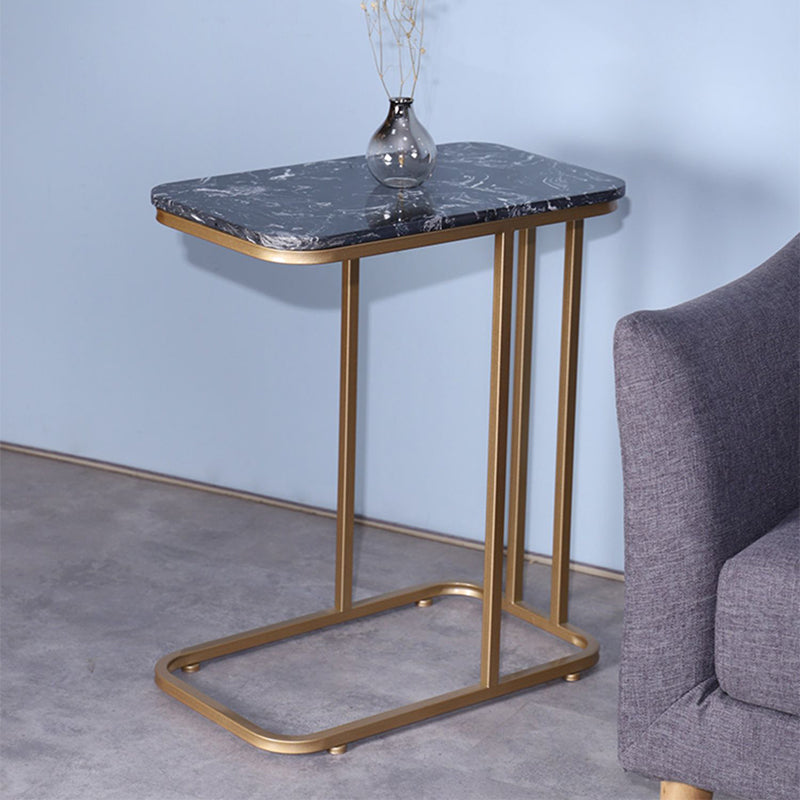23.62" Tall Marble Top Side Accent Table Metal Frame End Table