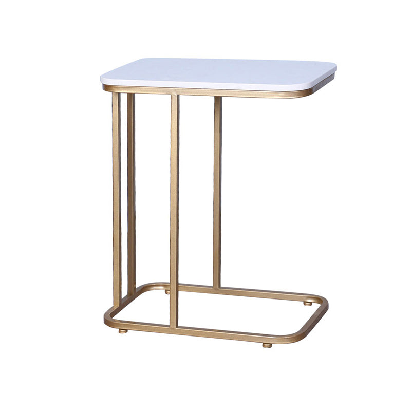 23.62" Tall Marble Top Side Accent Table Metal Frame End Table