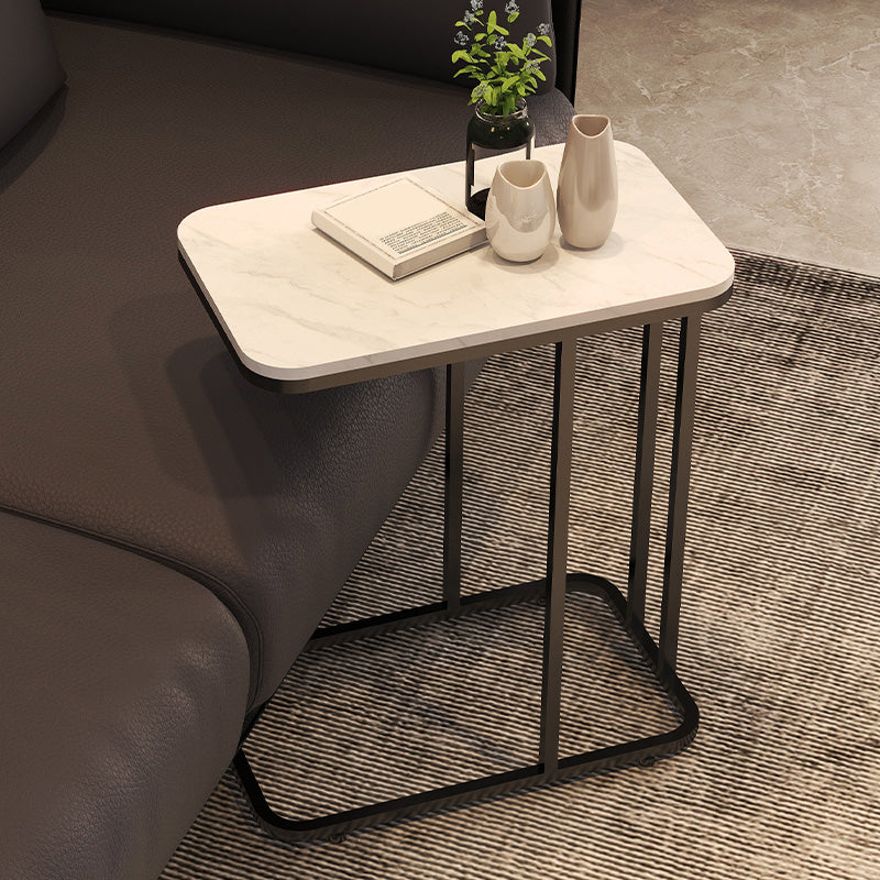 23.62" Tall Marble Top Side Accent Table Metal Frame End Table