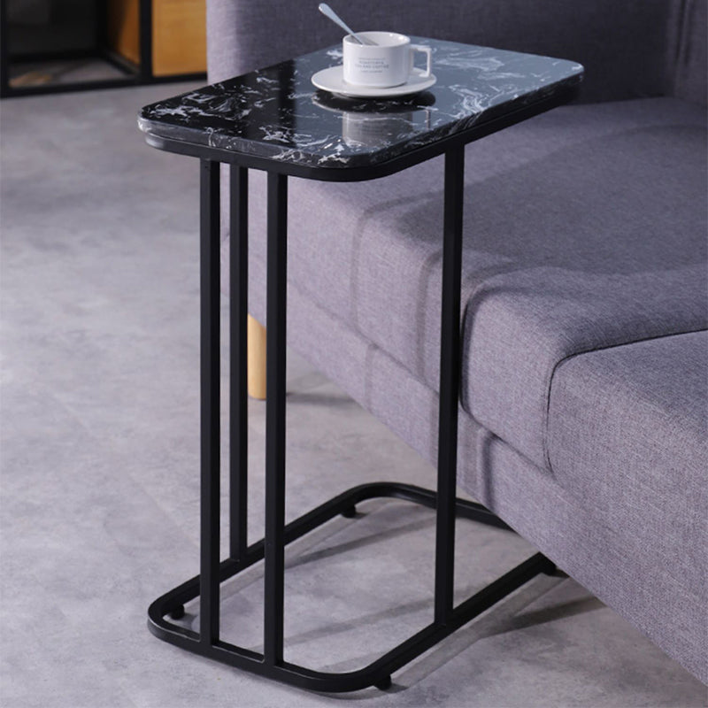 23.62" Tall Marble Top Side Accent Table Metal Frame End Table