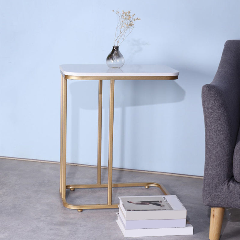 23.62" Tall Marble Top Side Accent Table Metal Frame End Table