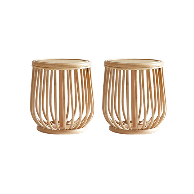 Asian Drum End Table Round Rattan Accent Side Table with Storage