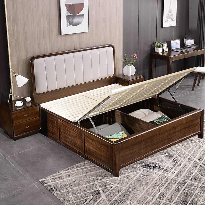 Mid-Century Modern Standard Bed Storage Bed Frame with Headboard