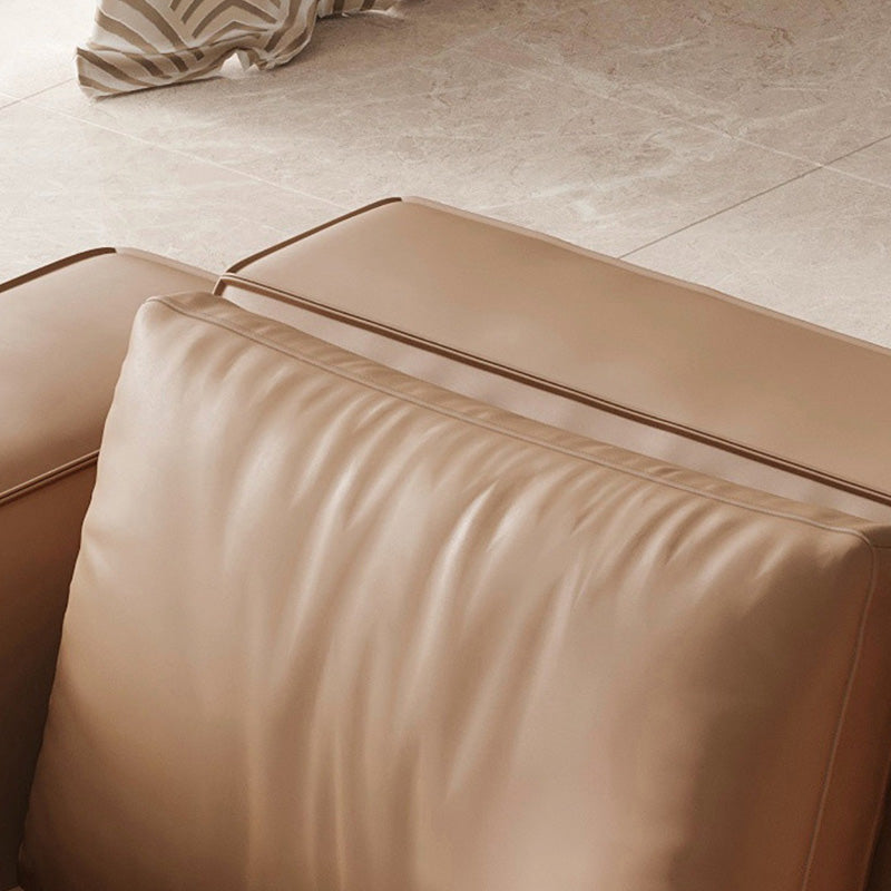 Brown Genuine Leather Square Arm Sofa Modern Style for Bonus Room