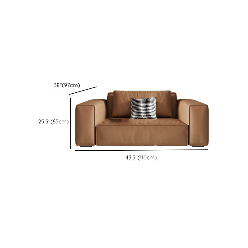 Brown Genuine Leather Square Arm Sofa Modern Style for Bonus Room