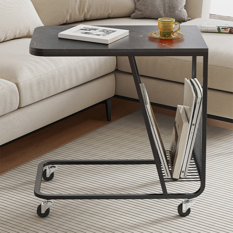 Contemporary C-shape Side Table Black/Gold Metal Side End Snack Table
