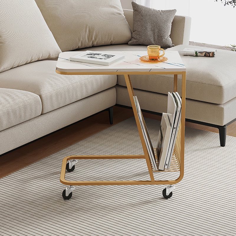 Contemporary C-shape Side Table Black/Gold Metal Side End Snack Table