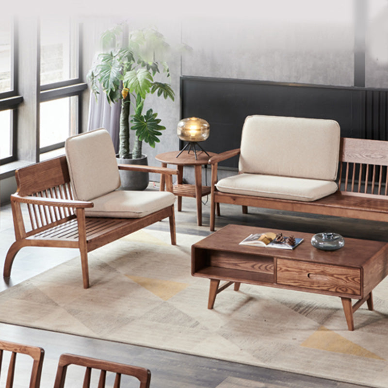 Fabric Sofa in Wooden with Wood Arm Contemporary Living Room Seating