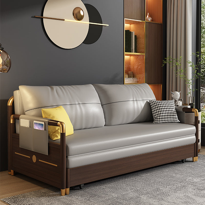 Contemporary Storage Sleeper Sofa Solid Wood Square Arm Sofa Bed