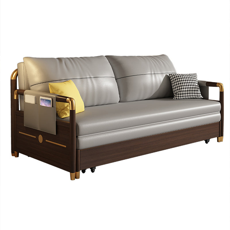 Contemporary Storage Sleeper Sofa Solid Wood Square Arm Sofa Bed