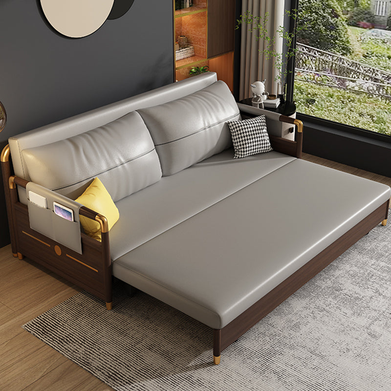 Contemporary Storage Sleeper Sofa Solid Wood Square Arm Sofa Bed