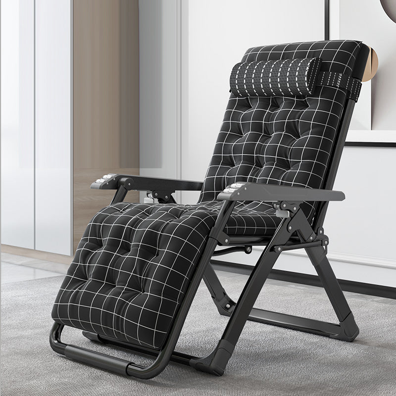 Contemporary Style Standard Recliner Metal Plaid Foldable Chair