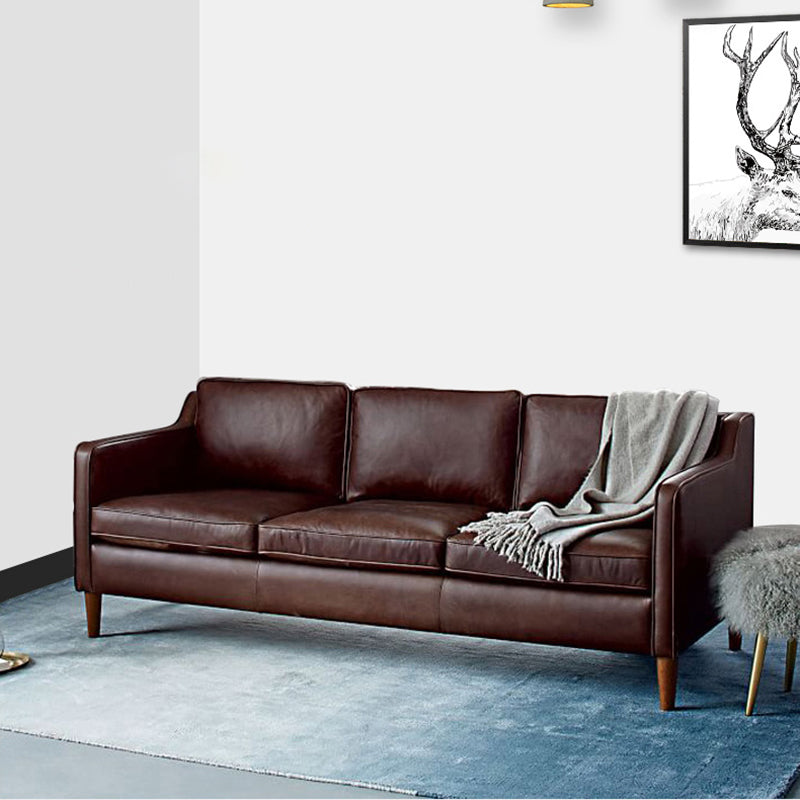 Contemporary Style Leather Sofa with Bolster Pillows Seating for Living Room
