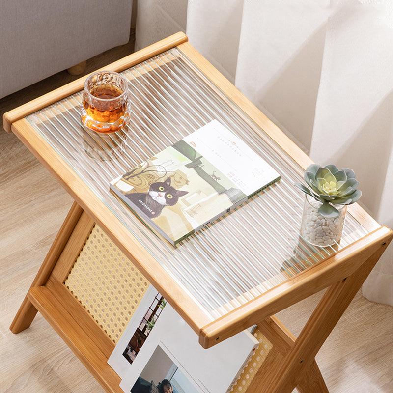 Rustic Abstract Side Table Rectangular Rattan Sofa Side Accent Table