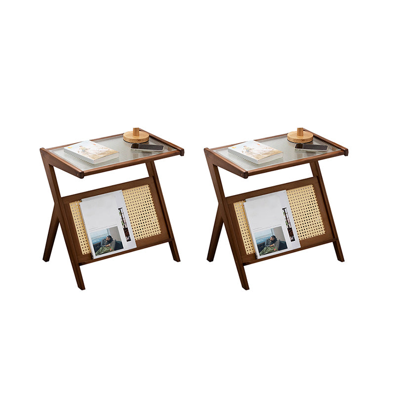 Rustic Abstract Side Table Rectangular Rattan Sofa Side Accent Table