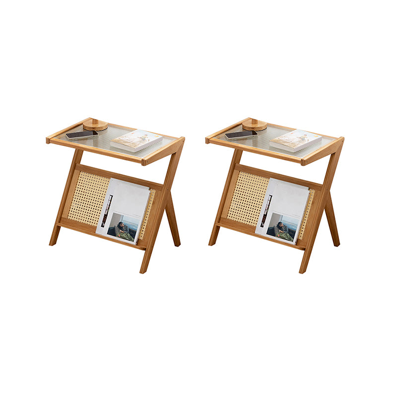 Rustic Abstract Side Table Rectangular Rattan Sofa Side Accent Table