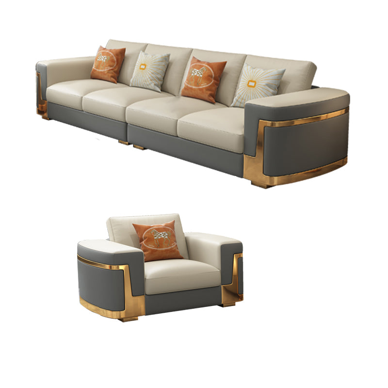 Glam Style Square Tufted Sofa Leather Sofa in Off-White for Living Room