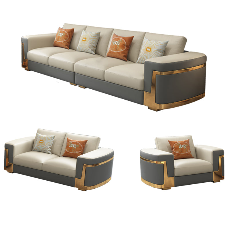 Glam Style Square Tufted Sofa Leather Sofa in Off-White for Living Room