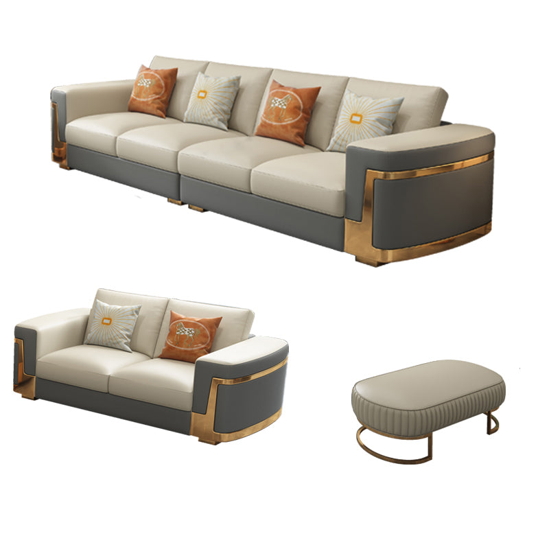 Glam Style Square Tufted Sofa Leather Sofa in Off-White for Living Room
