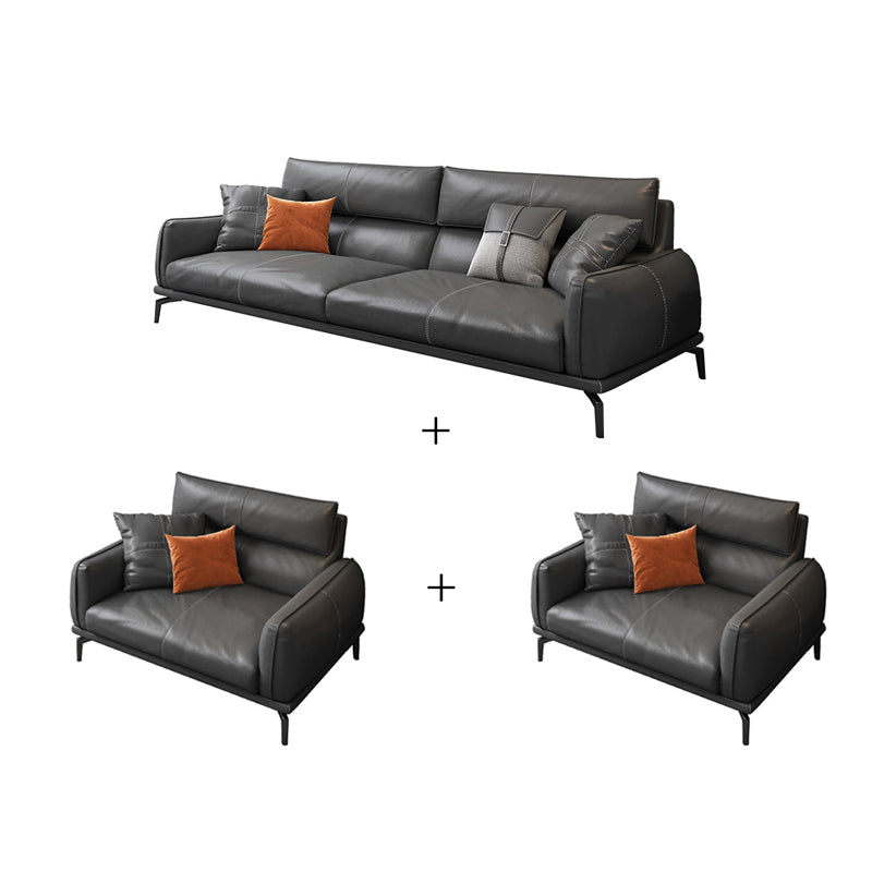 Upscale Grey Sofa with Four Legs Leather Sofa Living Room Seating