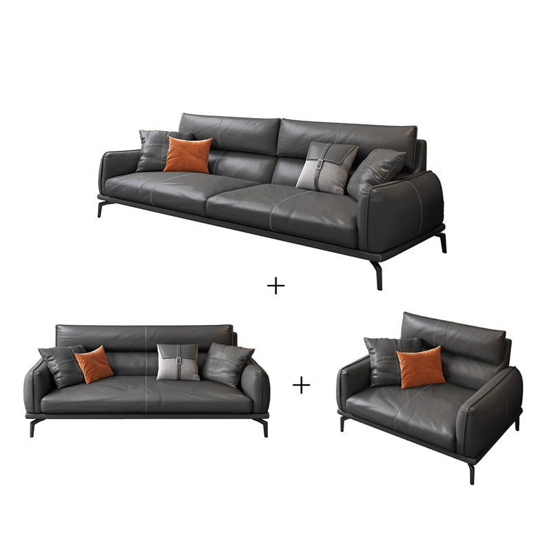Upscale Grey Sofa with Four Legs Leather Sofa Living Room Seating