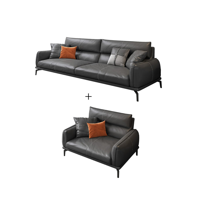 Upscale Grey Sofa with Four Legs Leather Sofa Living Room Seating