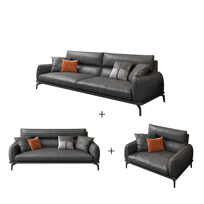 Upscale Grey Sofa with Four Legs Leather Sofa Living Room Seating
