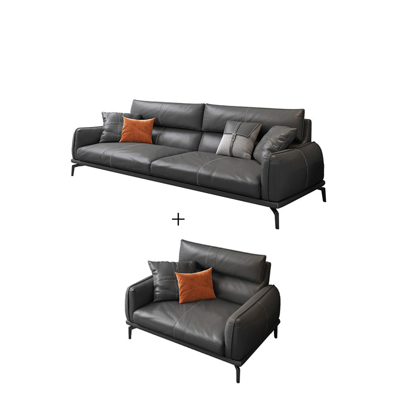 Upscale Grey Sofa with Four Legs Leather Sofa Living Room Seating
